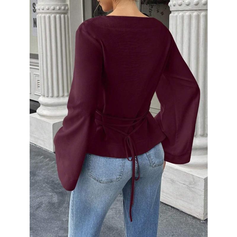TIFICY Women's Fashion Casual Spring Autumn Solid Color Print Long Sleeve One shoulder Blouses & Shirts