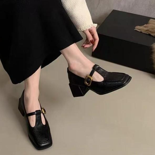 French retro student Mary Jane shoes women's 2026 spring and autumn new temperament thick heel commuting thick heel small leather shoes women