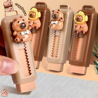 Retractable Erasers Capybara Erasers Set Cartoon Design Eraser Retractable For Drawing Exams Kids Students Back To School Access