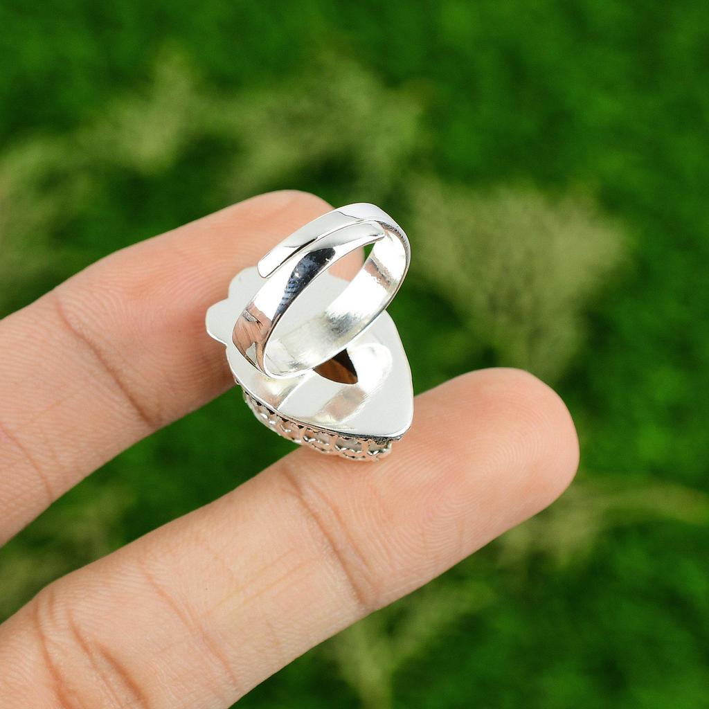 Pear Natural Scolecite Birthday Statement Sister Bezel Ring Jewelry 925 Silver