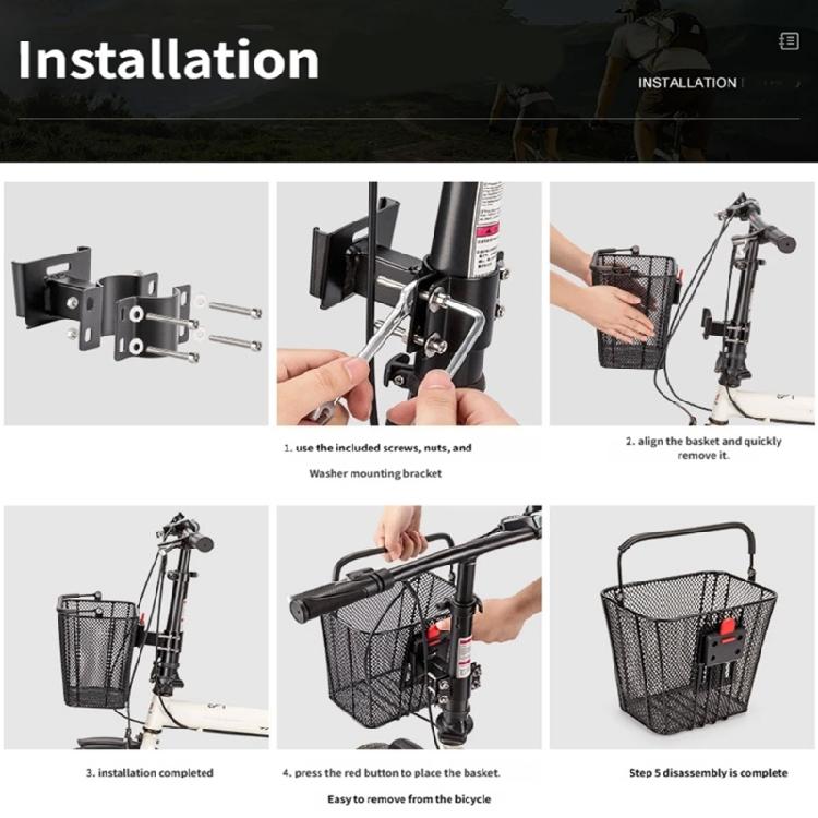 Bicycles Metal Basket Folding Bike Front Storage Basket Detachable Cycling Wire Basket for Electric Bike Kid Bike