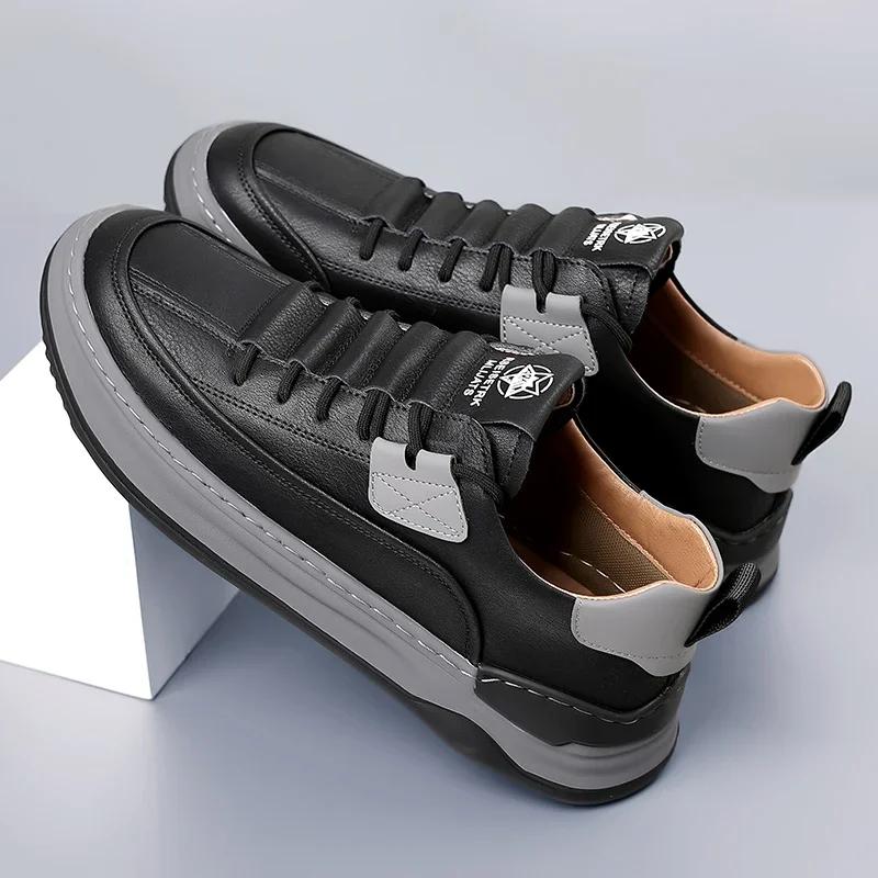 Italian Genuine Leather Mens Sneakers Antiskid Outdoor Casual Shoes Classic Lace Up Designer Shoes Luxury Comfy Tennis Masculino