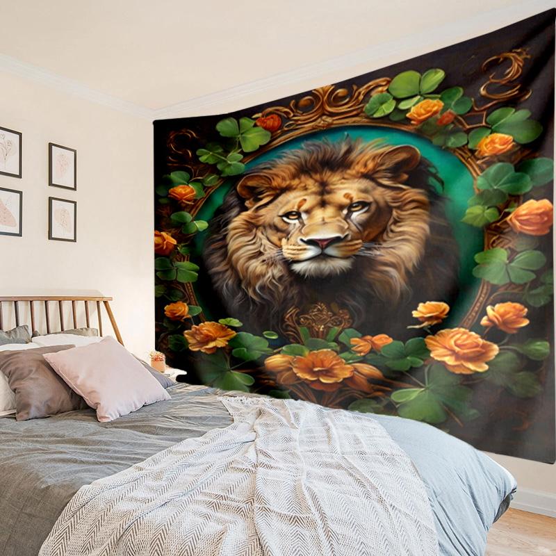 Lion Portrait With Flowers Tapestry Room Decoration Wall Hanging for Living Room Bedroom, dormitory, Birthday and Christmas gifts