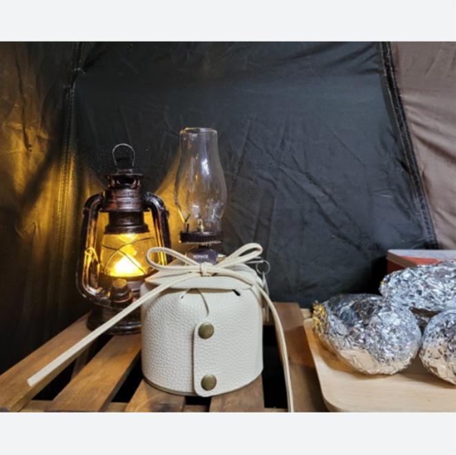 Camping Cookware Gas Canister Leather Cover Lamp Cover PU Leather Gas Canister Storage Bag бежевый