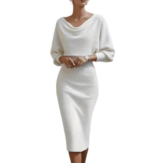 

Жіноча обтисла робоча сукня з коміром-хомутом, рукавами-кажан 3/4, еластична, для офісу, церкви, сукня-олівець, для формальної вечірки, коктейлю, бізнес-вбрання 2XL білий