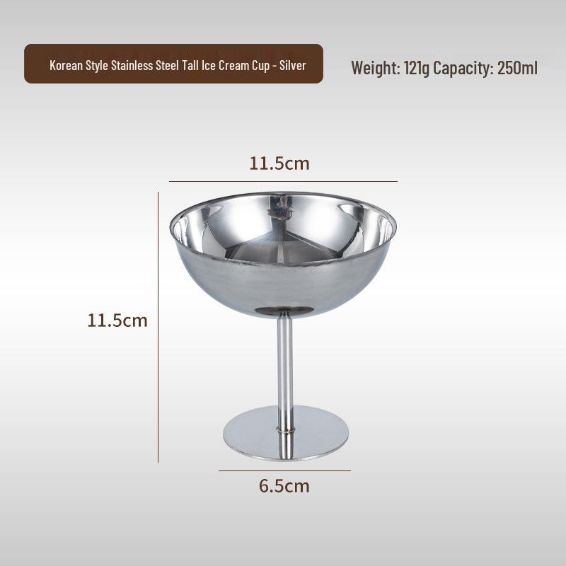 Korean Style 304 Stainless Steel Ice Cream Cup – Tall Stem Champagne Dessert Bowl