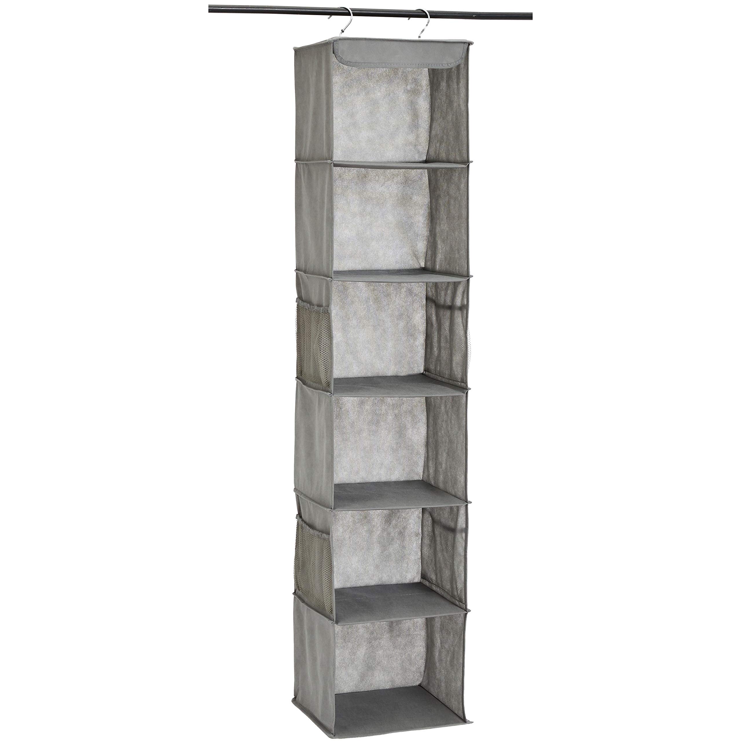 

Amazon Basics Hanging Closet Shelf Storage Case, 6 Tiers with Pockets, W31 x L23 x H22cm, Gray
