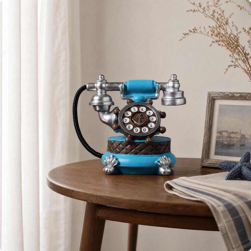 Vintage Rotary Phone Alarm Clock Coiled Cord Retro Telephone Desk Freestanding Home Decor for