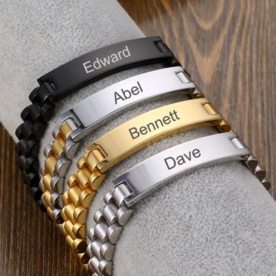 Bracelets for Men Women Nameplate Stainless Steel Gold Chain Couple ID Name Bracelet Personalized