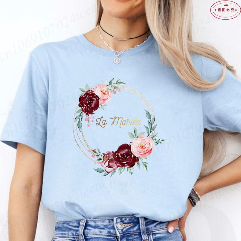 Französische Mädchen Hochzeit Team Braut T-Shirt Junggesellinnenabschied Tops für Frauen Kleidung Kurzärmelig Brautkranz Evjf T-Shirts