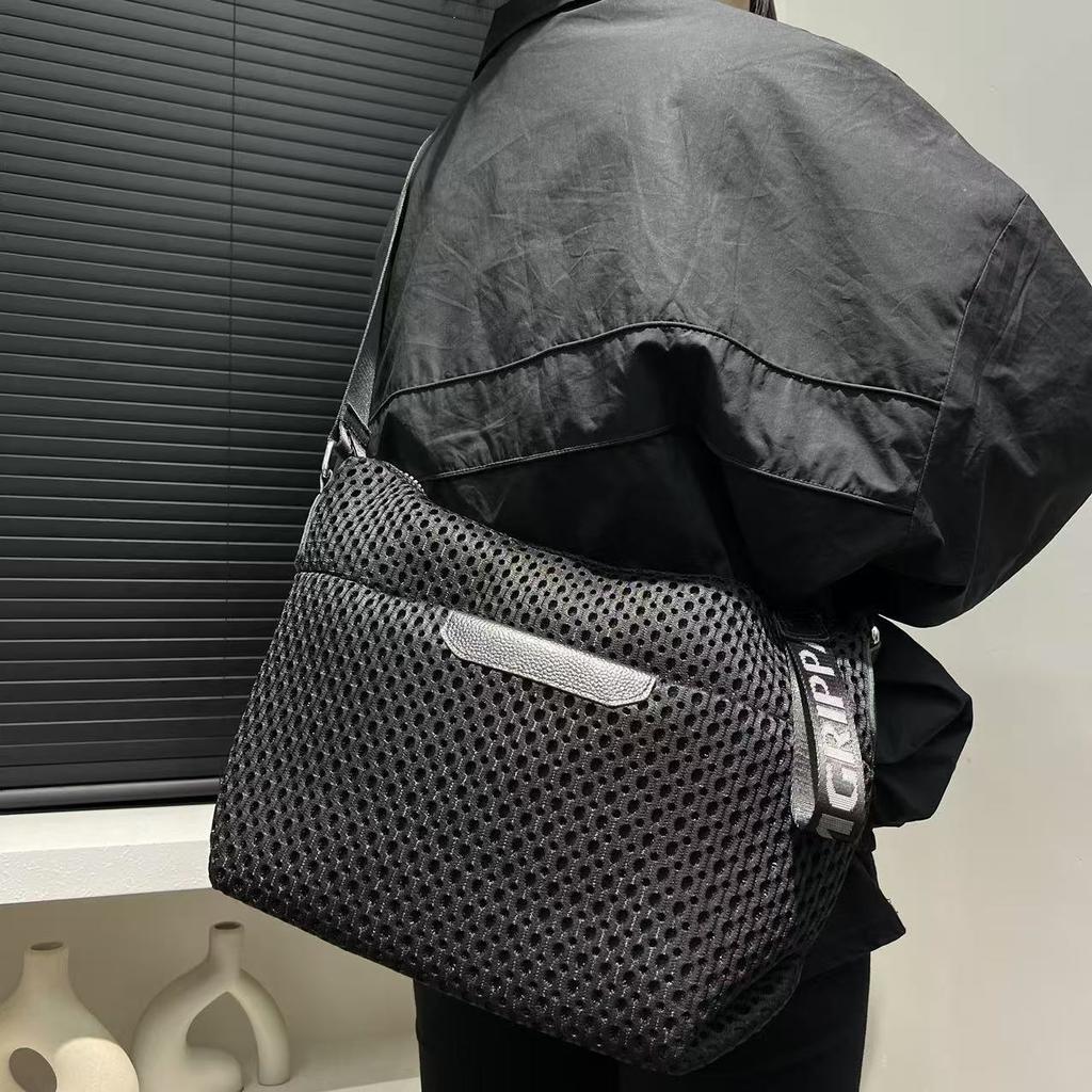 Mesh Nylon Shoulder Bag Large Capacity Neutral Wind Simple Trend Oblique Span Bag