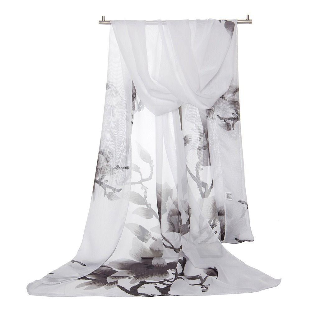 Flower Print Long Wrap Shawl 160*50cm Beach Gauze Scarf Elegant Shawl Silk  for Women