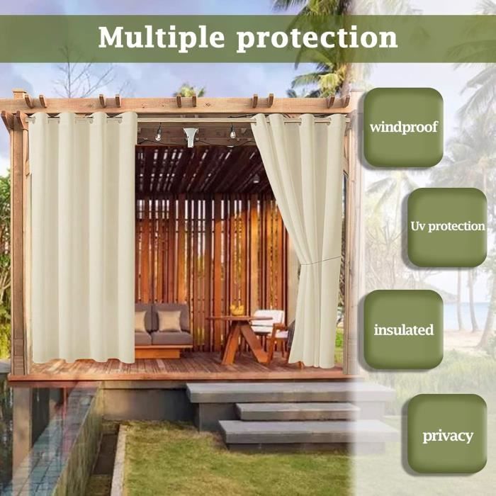 Rideaux d'extérieur - ele eleoption - hydrofuges - anti-uv - 4 pièces - beige 132x275cm