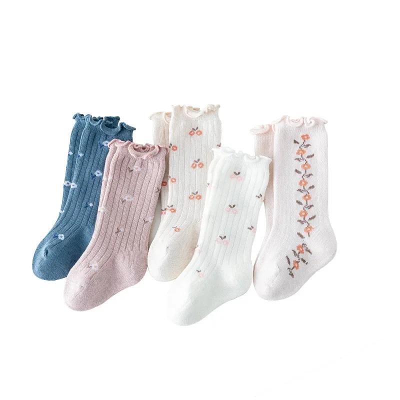 Baby Girls Knee High Socks Flower Cotton Children Kids School Uniform Socks Spring Autumn Winter Long Socks Sweet Princess Style