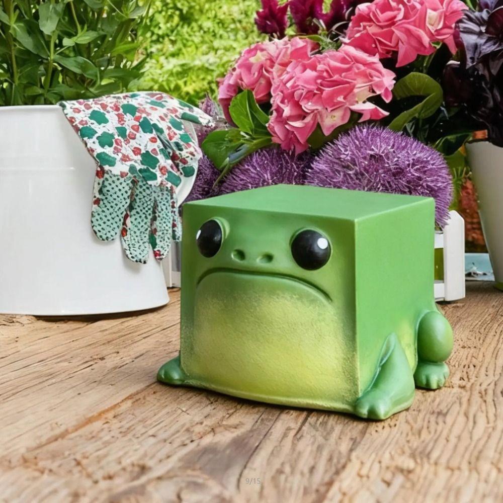 Funny Ugly-Cute Design Frog Resin Ornament Craft Creative Miniature Frog Figurines Square Shape Animal Statue Gift