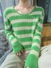 2025 Autumn/Winter Women's Mink Cashmere Color Block Round Neck Sweater – Hollow Out, Warm, Loose Fit