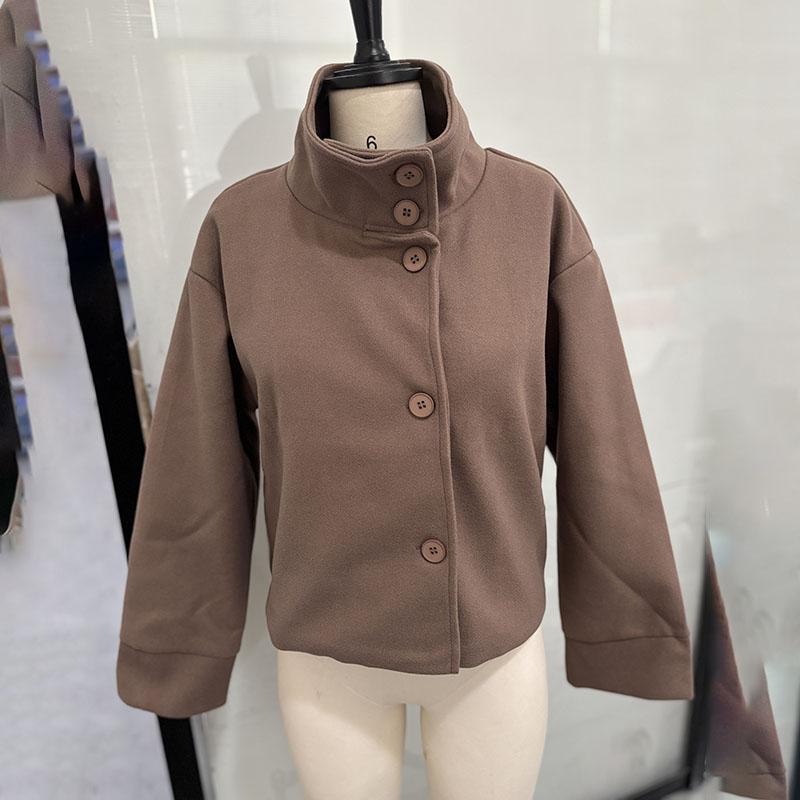 

Пальто из искусственной шерсти на одной пуговице со стойкой, женская теплая куртка с длинным рукавом, свободного кроя, для повседневной носки, осень 2025 M кофейный