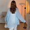 Solid Color Women Shirt Blouse Thin Female Loose Cardigan Summer Fashion Long Sleeve Top