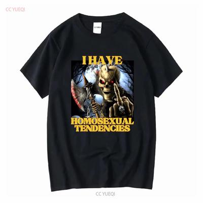 Homosexual Tendencies Funny Hard Skeleton Meme T Shirt Badass Cringe Unhinged Ironic Gen Z Gay Long or Short Sleeves Vintage