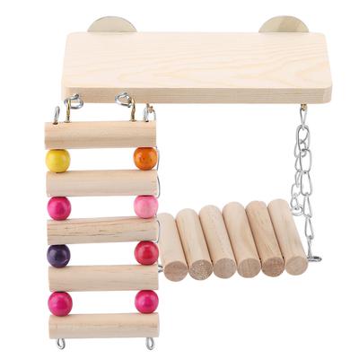 3 Stück Holz Papagei Eichhörnchen Vogel Spielzeug Sprungbrett Schaukel Leiter Käfig Zubehör