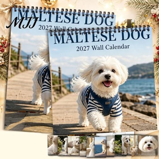 Thick Paper Monthly Planner 2027 Maltese Wall Calendar, Cute Dog Photography Hanging Pet Jan.2027-Dec.2027 12 for Home Office Academic Organizer