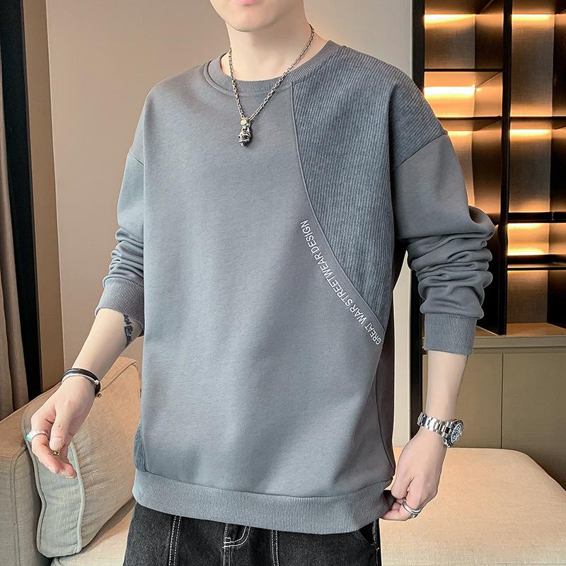 Tröja med rund hals Herr Långärmad T-shirt Höst Ny Trendig Casual Underdel Lös T-shirt Topp för Män