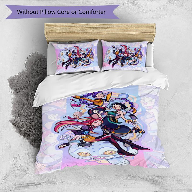 Kpop Demon Hunters Pattern Printed 3PCS Bedding Set, Soft Skin-Friendly Washable Duvet Cover & Pillowcases Set