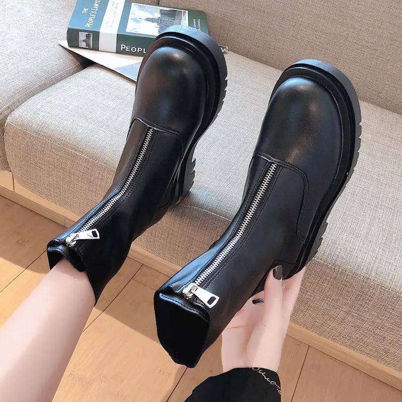 2025 Spring New Women's Boots Fashion Simple British Style Front Zipper Women's Shoes