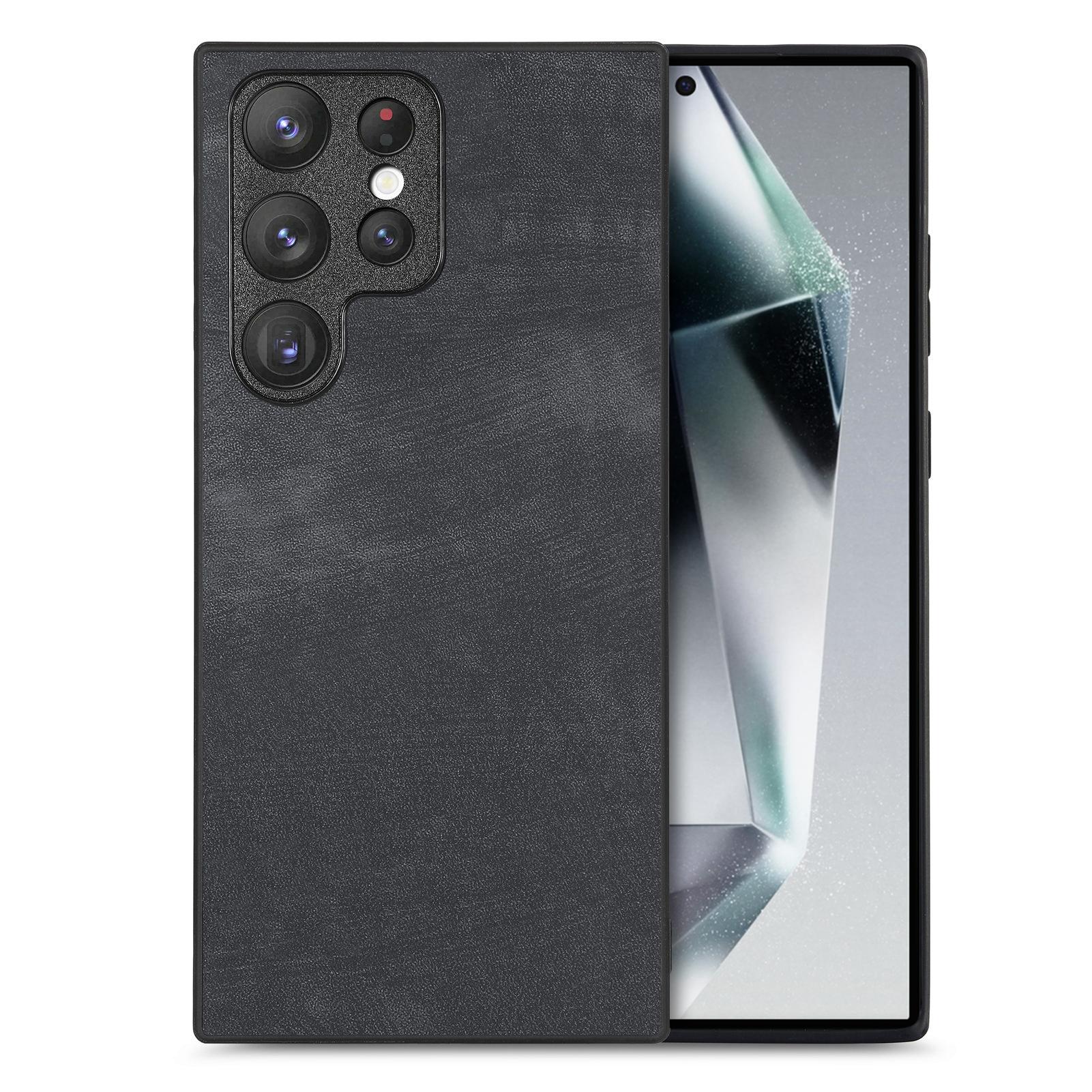 

For Samsung Galaxy S25 Ultra Case Shockproof Slim Retro Leather Phone Back Cover Black