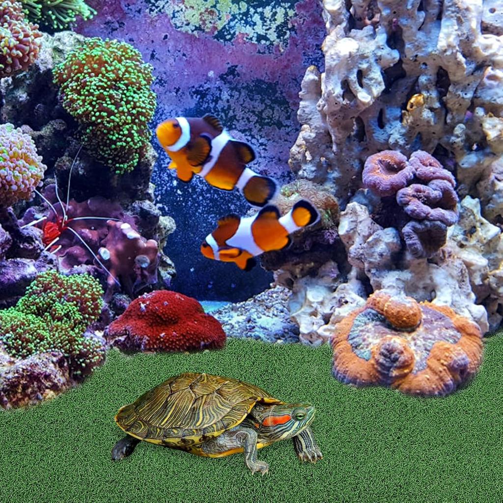 2pcs Aquarium Fake Turf Turtle Resting Basking Fake Grass, Plastic Simulation Grass Mat Container Terrarium Substrate Bedding Liner Fish Turtle Tank