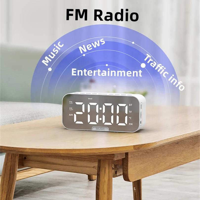 Desktop Electronic Alarm Clock Bluetooth Wireless Audio Mini LED Mirror Digital Clock Mobile Phone Speaker Gift Stereo FM Radio