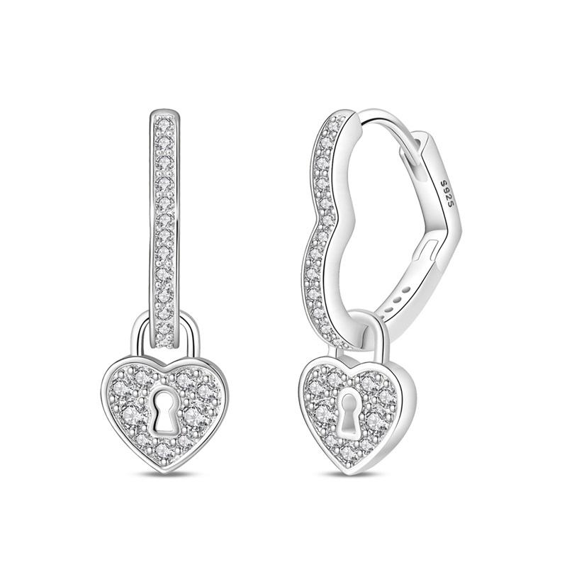 New 925 Silver Pink Heart Shape Women Earrings Brilliant Wedding Engagement Star Earrings Jewelry Gift