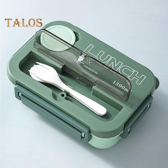 1300ML Lunch Box with Fork Spoon 4 Compartments Bento Box Leak-Proof BPA-Free Reusable Food Storage Container for Children Students Office