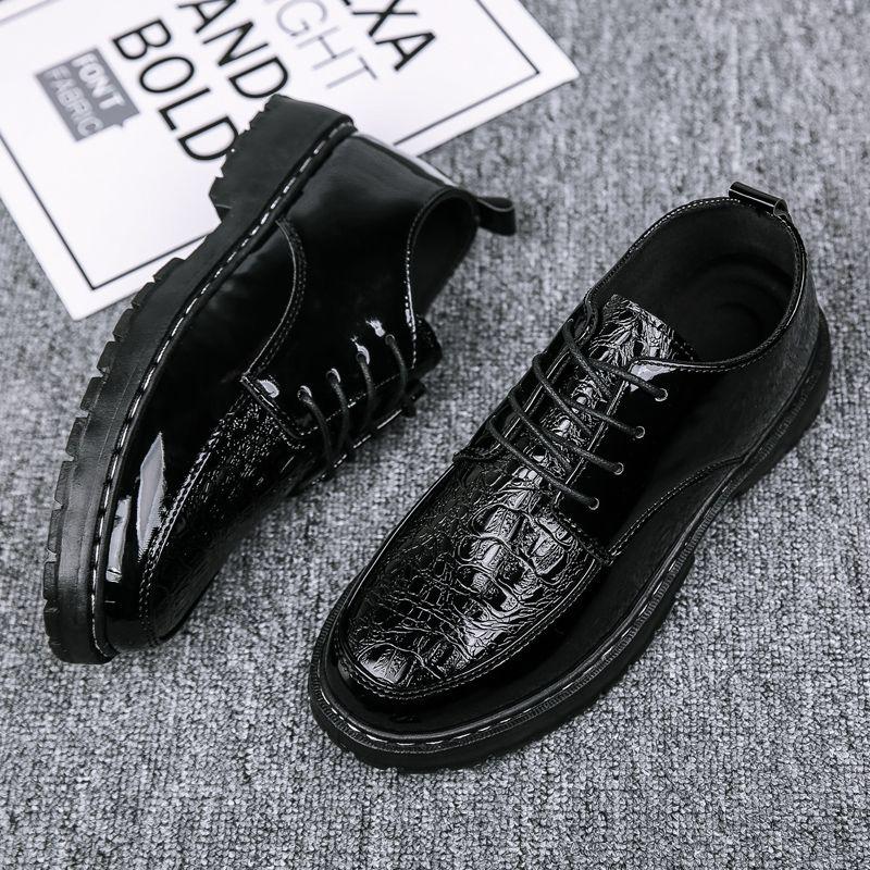 Animal Print Round Toe Business Black Moccasin Man Casual Shoe Soft Thick Sole Dress Shoes Leather Men Platform Formal Brogue Pu