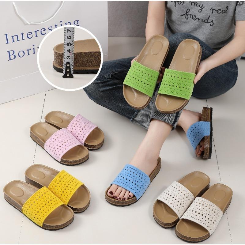 New niche hand-woven hollow breathable thick-soled slippers for women's summer outer wear style one-word slippers for women
