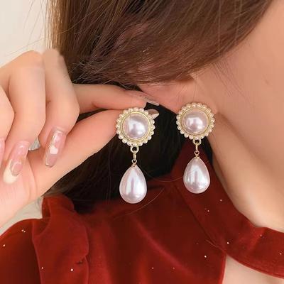 Women Girl Elegant Trendy Water Drop Pearl Earrings Simple Sparkling Diamond Earrings Temperament Earrings