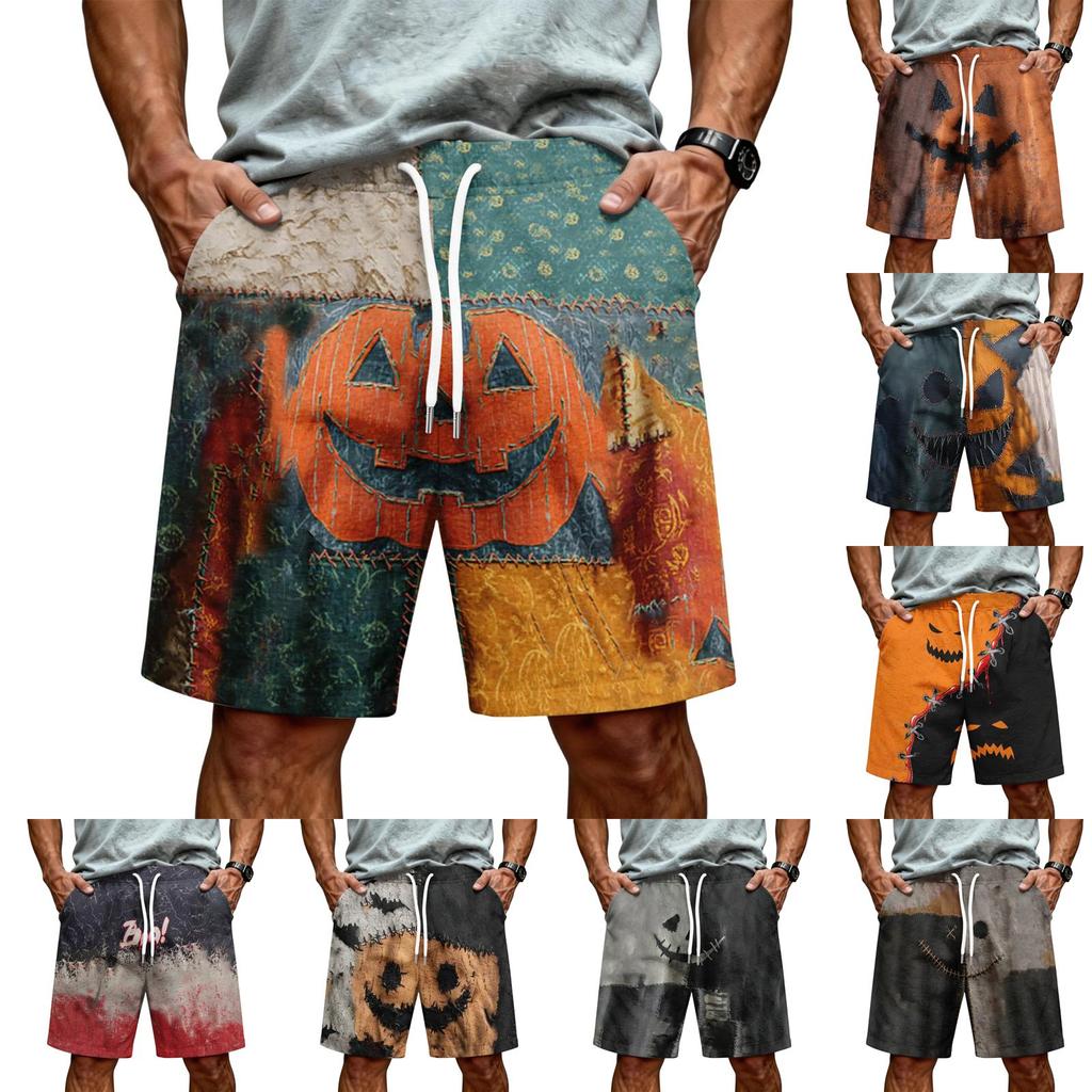 Men's Halloween Print Casual Drawstring Waist Shorts Lightweight Comfortable Relaxed Fit Summer Beachwear