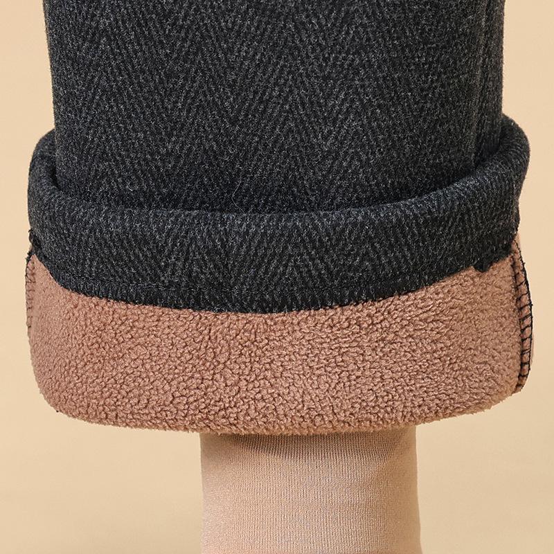 High-Waisted Fleece-Lined Women's Winter Pants - Straight Leg, Elastic, Casual, for Middle-Aged & Elderly 