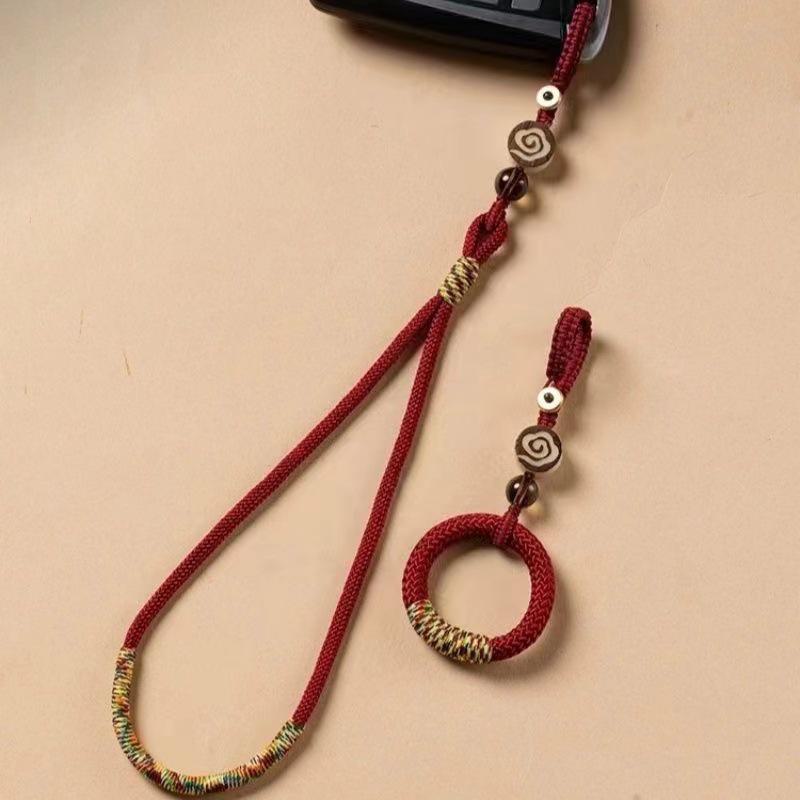 

«Плетеный брелок ручной работы»: Кольцо и шнурок для мобильного телефона в древнекитайском стиле для мужчин и женщин Ring buckle вино красного