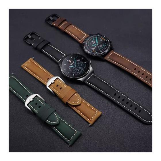 Watch Strap Leather Smart Watch Strap Watch Band Genuine Leather Strap 20mm 22mm 24mm Waterproof Silver Black Buckle Leather with Tools Quick Release