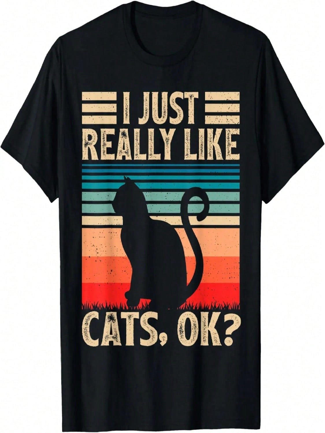 Vintage Retro Cat Lover I Just Really Like Cats Ok T-Shirt S разноцветный