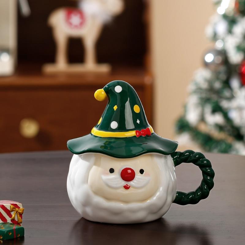 Creative Santa Claus Coffee Cup Elf Cap Ceramic Mug with Lid Exquisite Afternoon Camellia Tea Mug Home Breakfast Milk Cup Gifts