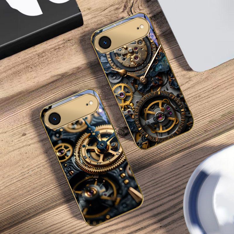 Precision metal gear For IPhone 17Pro Max 16 17 Pro 15 Pro 14 13 Plus 12 Mini 11Pro Max XR 16E 17Air Golden glass phone case