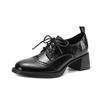 Krazing Pot Mikrofaser Runde Spitze Klobige Absätze Frühjahrsschuhe Große Größe 43 Street Wear Damen Schnürung Tiefer Ausschnitt Vintage Pumps