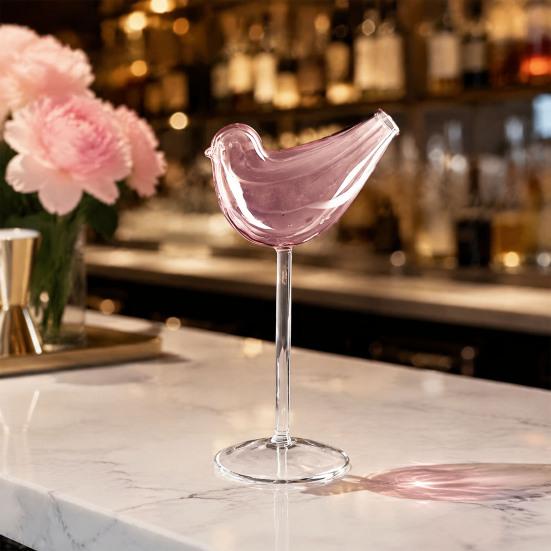 Handcrafted Champagne Flutes Bird Shape Cocktail Glass, Lead-Free Borosilicate Glass Martini Goblet Cup, Clear Tropical Themed Cups Elegant