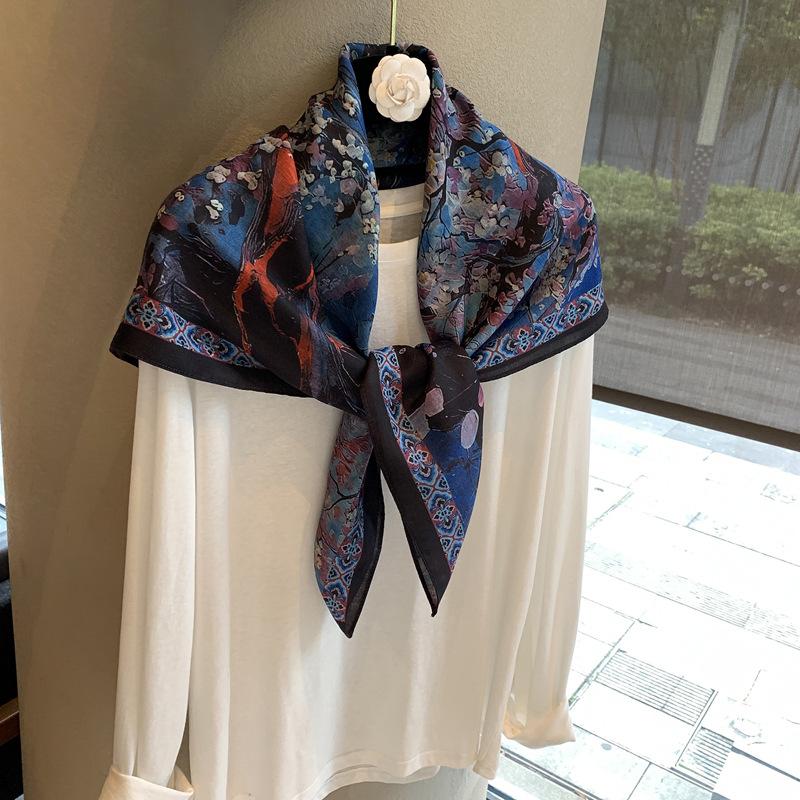 Herringbone pattern double-sided square scarf temperament sense outer fit elegant female versatile flow silk scarf breathable scarf square scarf