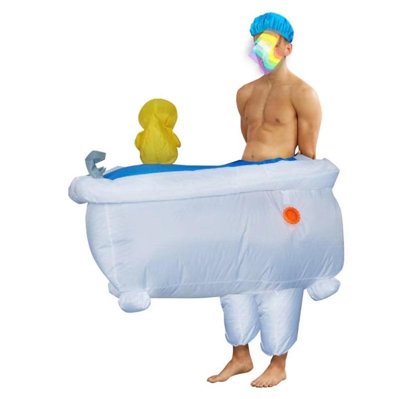 Funny Inflatable Bathtub Duck Costume for Party, Half Body Cartoon Outfit for Singles Day, Walking Bathtub Inflatable Suit