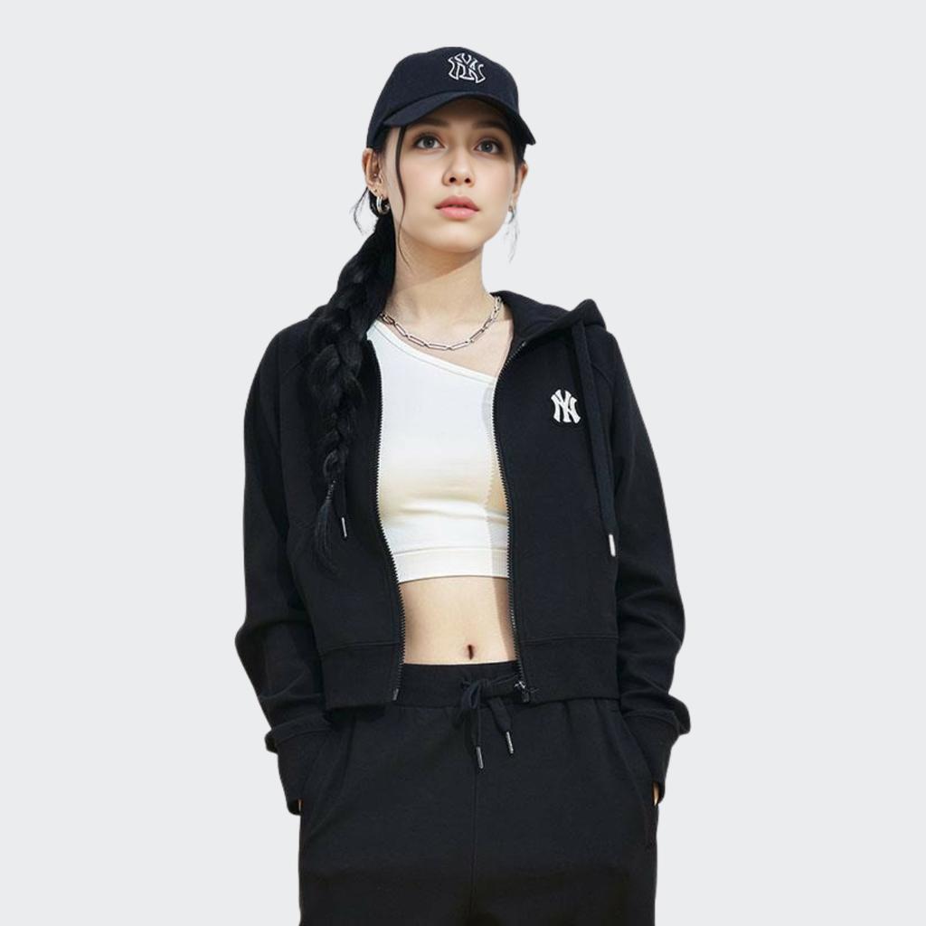 MLB Letter Logo Zipper Hoodie Cardigan Sweatshirt Unisex Outerwear Black 3ATRB0131-50BKS