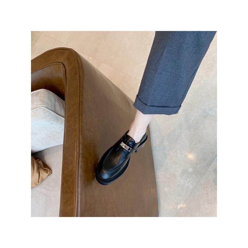 Grape Mother Same Style~ Cowhide Version~ Autumn New British Silver Buckle Loafer Single Shoes Platform Thick Heel Oxford Small Leather Shoes Women
