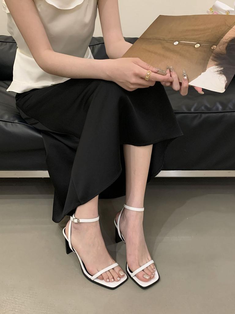 Fashion Comfort Shoes for Women 2025 Summer Open Toe High Heel Sandals Suit Female Beige Buckle Strap Peep High-heeled Clear Outside Bla